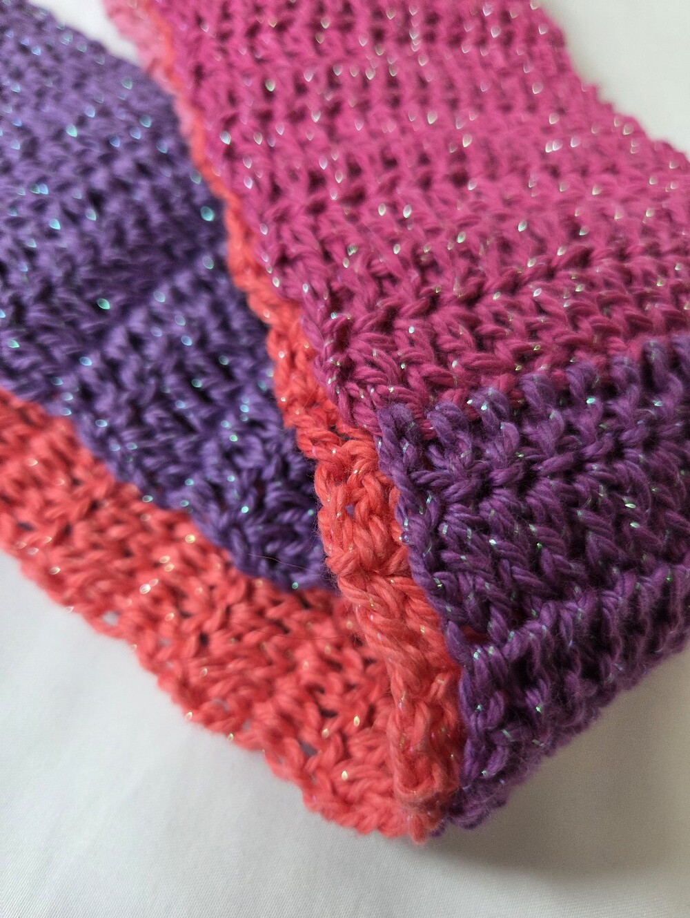 Handmade Double Crochet Colorful Infinity Scarf Pink Purple Ombre Sparkle Cotton - Picture 10 of 12